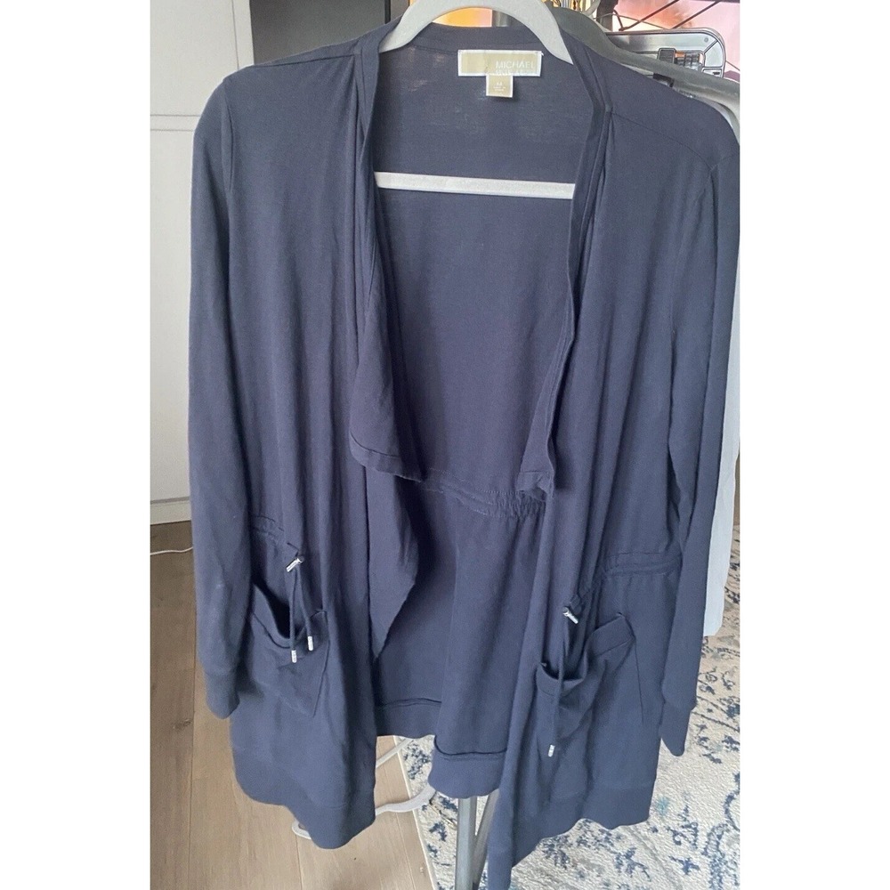 Michael Michael Kors Open Front Cinched Waist Cardigan Sz‎ Medium Navy Jersey